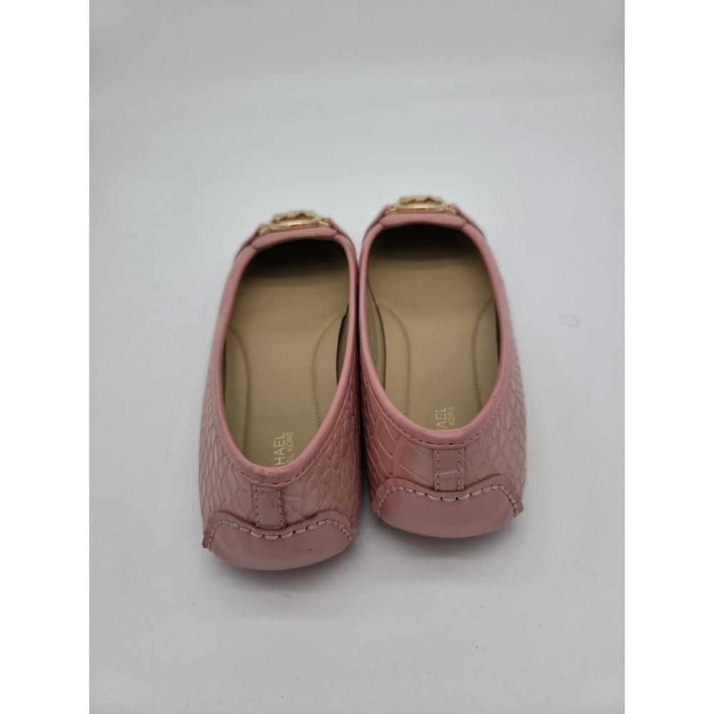 Michael Kors Fulton Croc Embossed PINK Flat Shoe MK Logo Moccasin Sz 9.5M - Picture 4 of 5